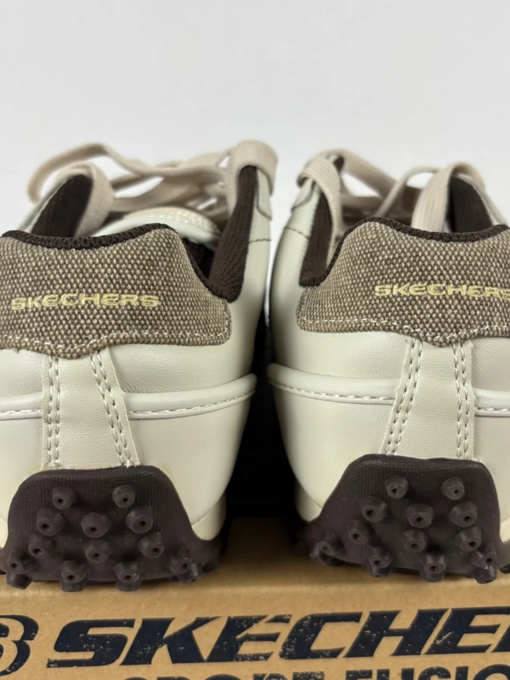 Skechers, Cream, Leather, Lace-Up, Sneakers, Brown Accents, size 8.5 urban track